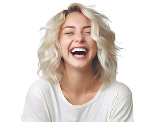 Portrait of Blonde Woman Laughing Isolated on Transparent Background