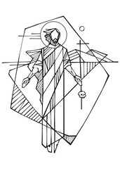 Hand drawn illustration of Risen Jesus.