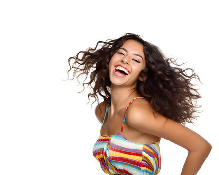 Portrait of Brunette Woman Laughing Isolated on Transparent Background