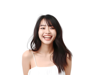 Cute Asian Girl Model Laughing with Joy, Isolated on Transparent Background, No Background
