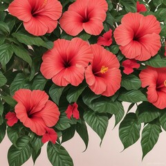 Red Hibiscus Beautiful Flowers. Generative AI