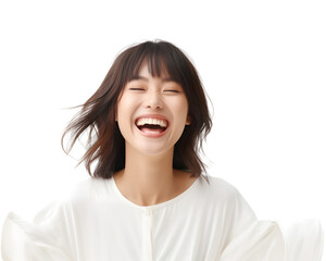 Cute Asian Girl Model Laughing with Joy, Isolated on Transparent Background, No Background
