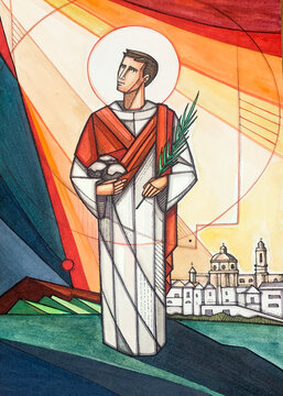 Hand drawn illustration of Saint Stephen