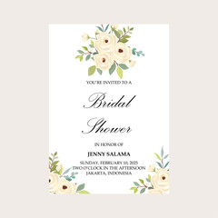 bridal shower invitations, white rose flower decorations, wedding invitations, greeting cards
