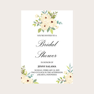bridal shower invitations, white rose flower decorations, wedding invitations, greeting cards