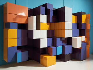  squares abstract background. Realistic wall of cubes