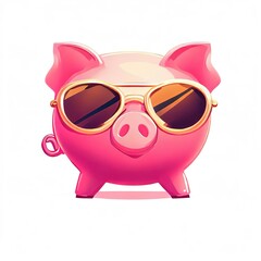 illustration of pink piggy bank with sunglasses