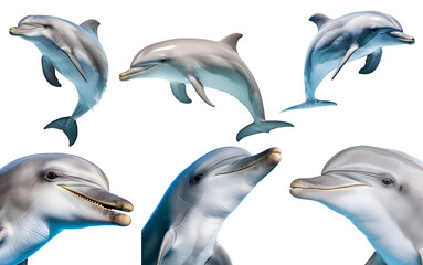 Dolphin, many angles and view portrait side back head shot isolated on transparent background cutout, PNG file


