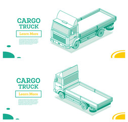 Isometric Flatbed Cargo Truck. Back and Front View.