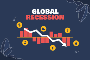 Graph fall down vector illustration, global recession with graph stock down vector illustration background