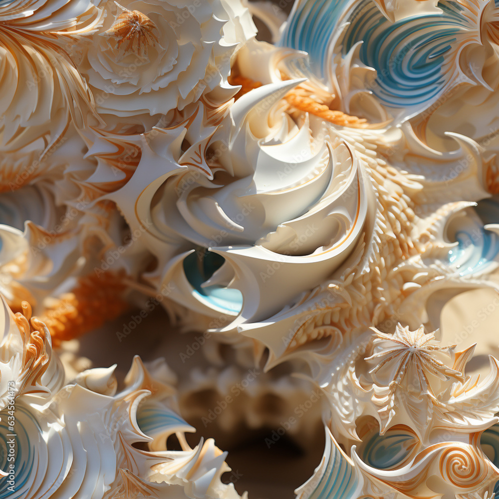 Poster a seashell on a sandy beach, its spiraled pattern reflecting the beauty of nature's design. painted 
