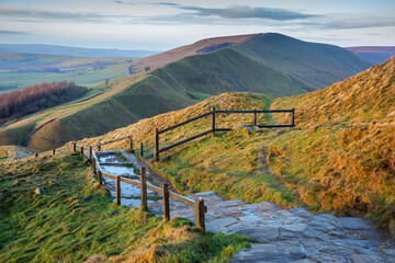 View from mam Tor towards Rushup Edge in the Peak District National Park, Derbyshire.