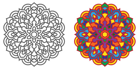 abstract mandala floral ornament,colourful modern mandala design ,mandala Line Illustration