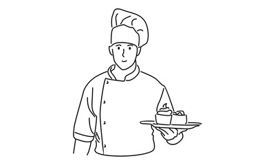line art of chef cooking vector illustration