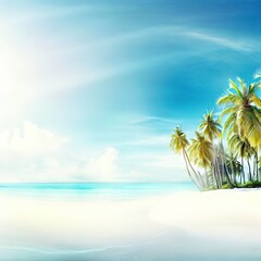 Fototapeta na wymiar Beautiful tropical beach banner. White sand and coco palms travel tourism wide panorama background