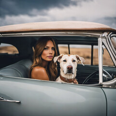 woman and her faithful dog embark on a road trip, sharing an adventurous journey filled with companionship and joy.