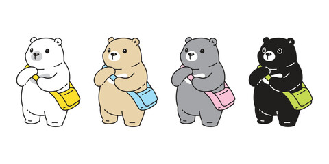 Bear vector polar icon bag cartoon character logo pastel teddy symbol doodle pet animal illustration isolated design