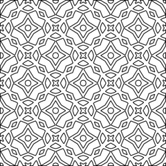 Abstract background with figures from lines. black and white pattern for web page, textures, card, poster, fabric, textile. Monochrome graphic repeating design.
