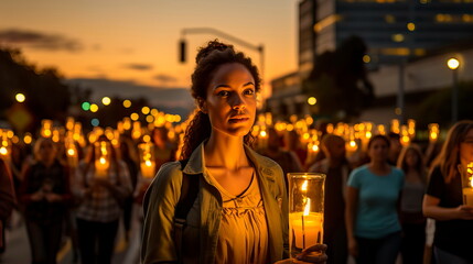 clean energy advocacy rally, with people holding signs and banners promoting the transition to green energy and a sustainable future. Generative Ai