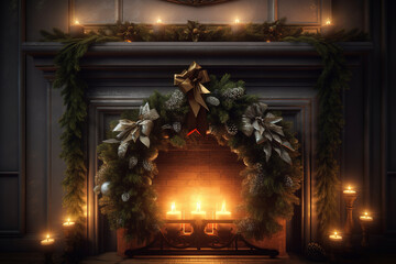Christmas decorated fireplace