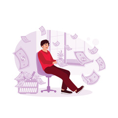 A rich businessman is sitting with a lot of dollar bills scattered. Concept of wealth and success. Revenue growth concept. Trend Modern vector flat illustration