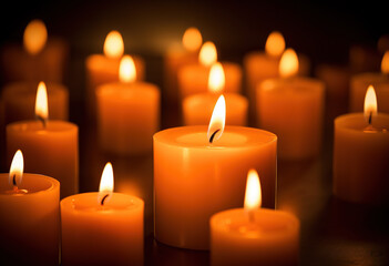 Fototapeta na wymiar Lit candles, everlasting memory and hope concept