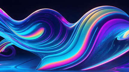 Abstract fluid iridescent holographic neon fluid curved wave in motion colorful background.3d render gradient design elements for posters, banners, wallpapers, backgrounds, and covers. Generative AI  - obrazy, fototapety, plakaty