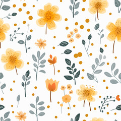Seamless pattern of beautiful flower blooming on white background.