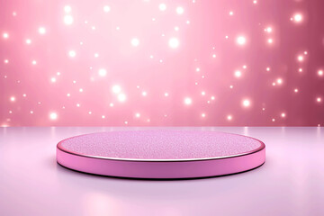 Pink podium 3d illustration background , mock up display with sparkle and glitter for beauty products or holiday event.