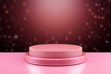Pink podium 3d illustration background , mock up display with sparkle and glitter for beauty products or holiday event.