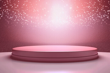 Pink podium 3d illustration background , mock up display with sparkle and glitter for beauty products or holiday event.