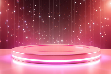 Pink podium 3d illustration background , mock up display with sparkle and glitter for beauty products or holiday event.