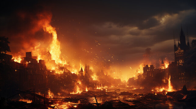 Burning city. Generative Ai