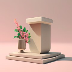 Stone pastel 3D podium with flowers