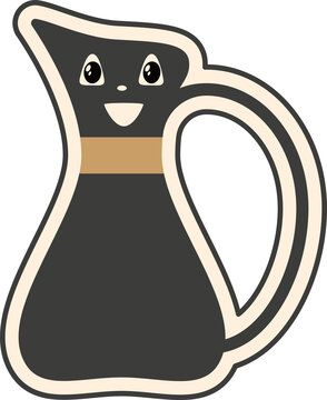 recommend clip art: Milk pot sticker Retro style Coffee retro groovy cartoon character. Cute kawaii coffee face illustration Coffee equipment Icon