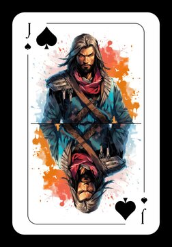 Jack of spades. Playing card design, pop style, vibrant colors, ai generated