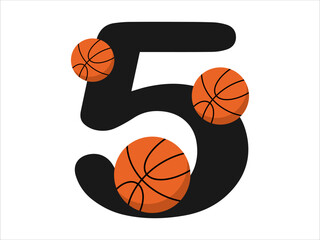 Basketball alphabet sport number 5 illustration