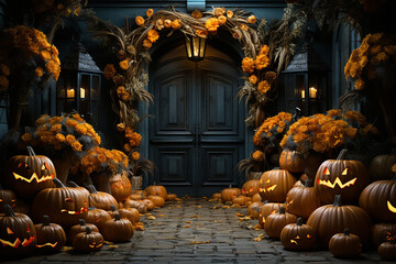 Obraz premium Halloween Decorations On a Front Door
