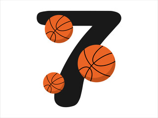 Basketball alphabet sport number 7 illustration