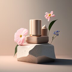 Spring and Summer 3D Render Podium in Pastel pink colors