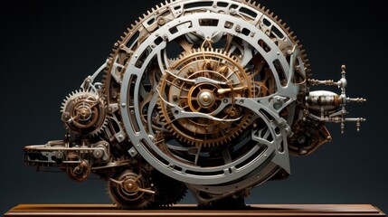 Fototapeta na wymiar Chrono-Mechanical Sculpture: A sculpture composed of intricate gears and mechanical parts, representing the fusion of art and technology | generative AI