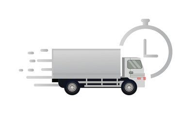 Fast shipping delivery truck. Lorry and timer. Fast delivery icon. Fast shipping icon. Delivery icon. Shipping icon.on white background.Vector Design Illustration.