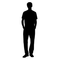Vector silhouette of man  standing, single, business people, black color,  isolated on white background