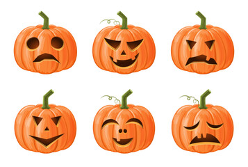 Set of halloween pumpkin . Jack o'lantern . Isolated background . Vector .