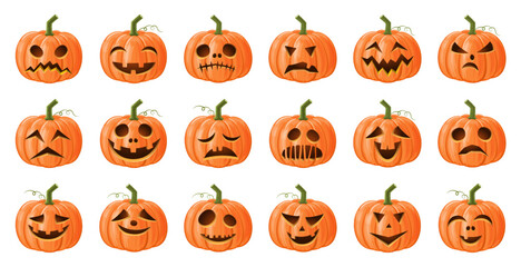 Set of halloween pumpkin . Jack o'lantern . Isolated background . Vector .