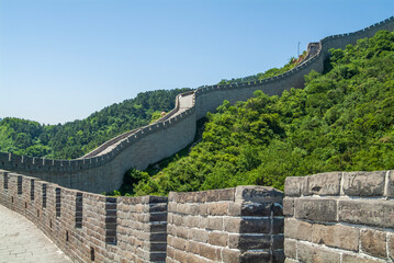 View of hilly road at the Great Wall in China 