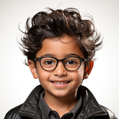 Obraz premium Professional studio head shot of a mischievous 5-year-old Indian boy with a smirk on his face.