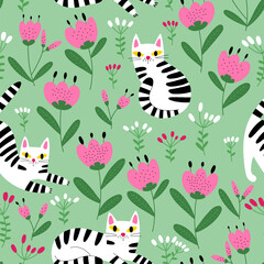 Seamless pattern with cute cats - 634578878