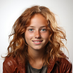 Fototapeta premium Professional studio head shot of a lively Danish girl with an infectious laugh.