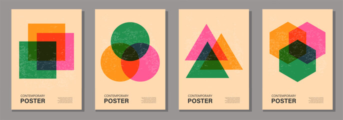 Set of trendy contemporary posters, risograph aesthetics, riso print effect - 634579272